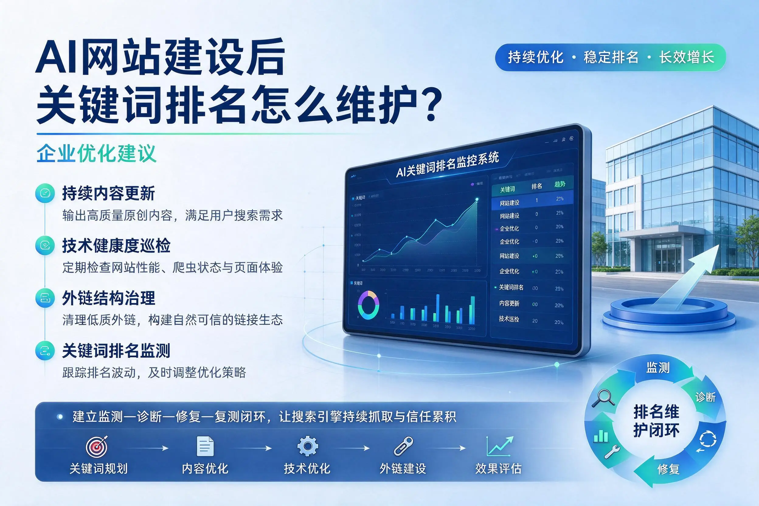 AI网站建设后关键词排名怎么维护？池州企业优化建议